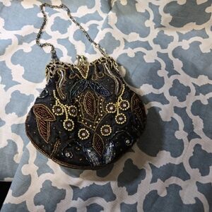 Bijoux Terner Sequined Black Beaded Evening Bag Purse art deco vintage flapper